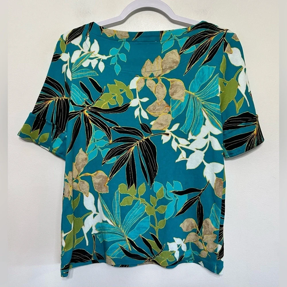 Chicos Tropical Bateau Pima Cotton Tee Shirt